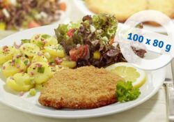 Fillet pork schnitzel, liquid seasoning, breaded,