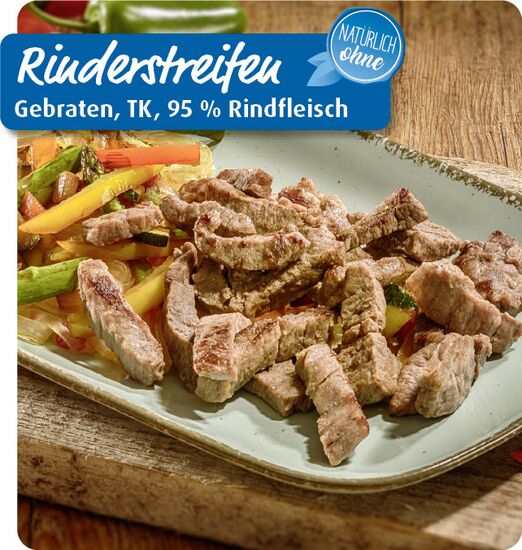 Rinderstreifen: Gebraten, TK, 95% Rindfleisch