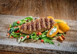 Beef Salisbury steak “hacienda-style”,