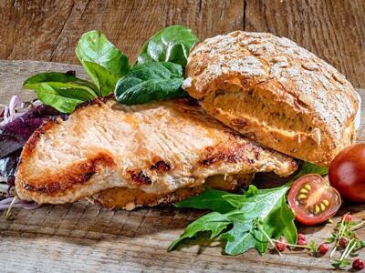 Pork fillet steak, roasted,